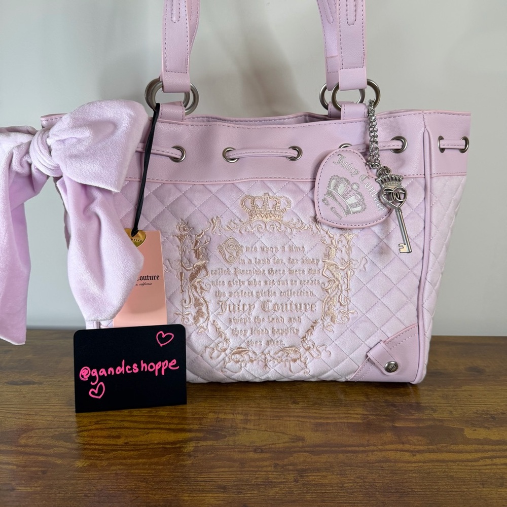New Juicy Couture Juicy Tale Daydreamer Viral Tote Handbag Lilac Mist Pink Y2K